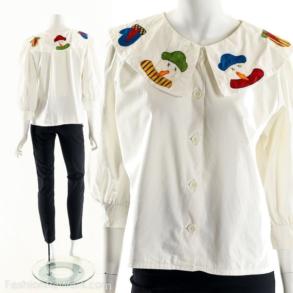 Snowman Patchwork Button Down Vintage Blouse - image 2